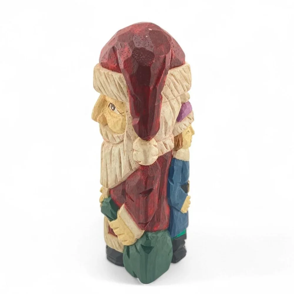 Santa‎ Claus Block Figurine Statue, Resin, Carved Wood Appearance, Christmas